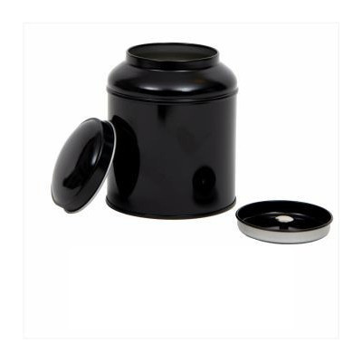 Rond blik met deksel en binnendeksel groot,  zwart - circa 200 gram