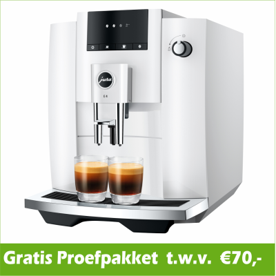 JURA E4 Piano White EUR 739,- en gratis proefpakket nu scherp geprijsd