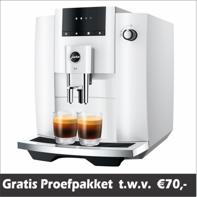 JURA E4 Piano White EUR 739,- en gratis proefpakket nu scherp geprijsd