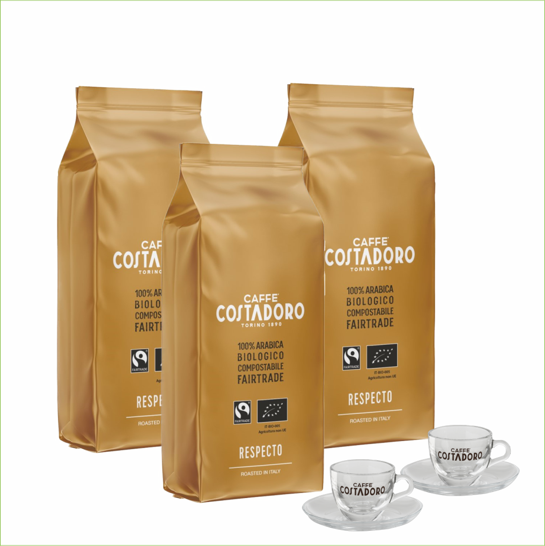 Actiepakket Biologische Koffiebonen + 2x Espresso kop en schotel