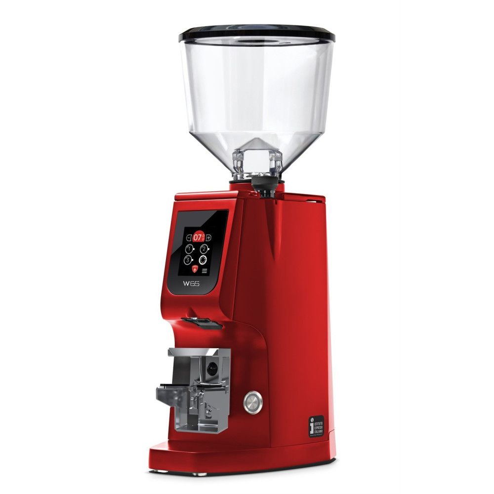 EUREKA Atom W 65 mm Ferrari Rood – Nu voor €1499 | Stille Koffiemolen met Weegschaal
