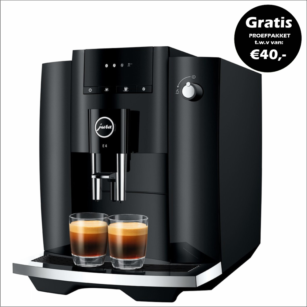 JURA E4 Piano Black € 738,- en gratis proefpakket nu scherp geprijsd