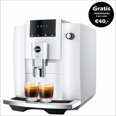 JURA E4 Piano White EUR 739,- en gratis proefpakket nu scherp geprijsd