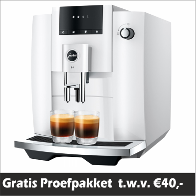 JURA E4 Piano White EUR 739,- en gratis proefpakket nu scherp geprijsd