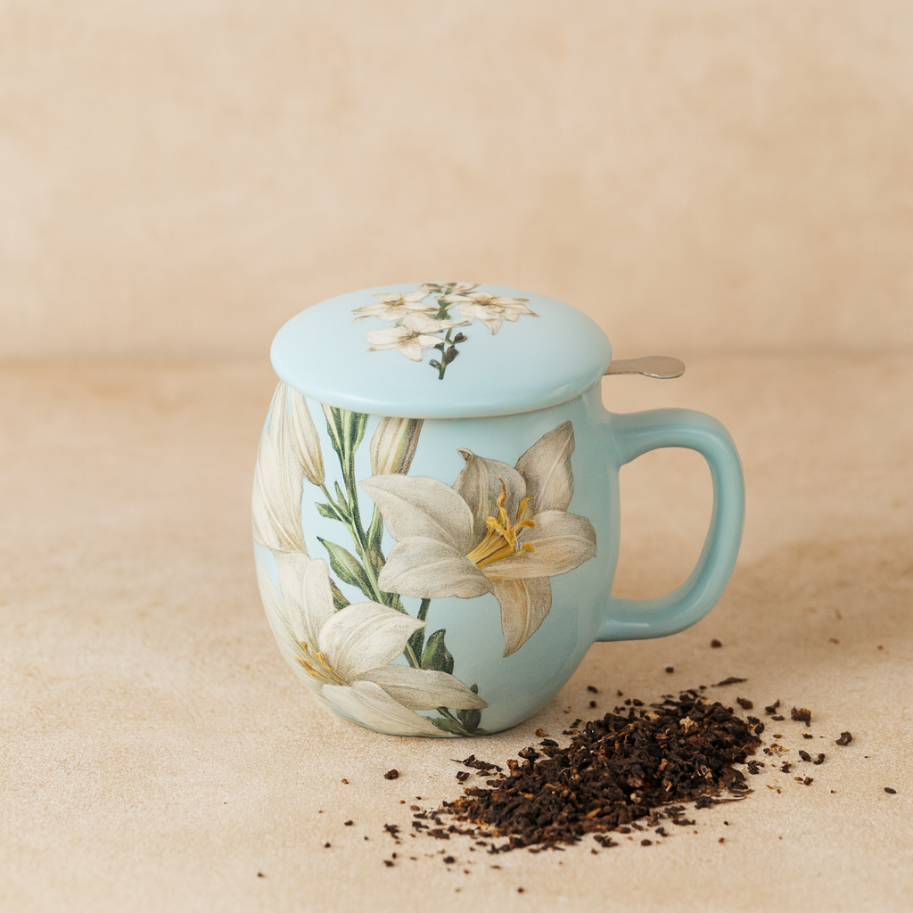 Il mondo del te - Theemok lichtblauw met bloemenprint