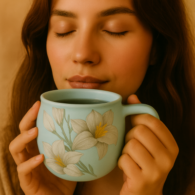 Il mondo del te - Theemok lichtblauw met bloemenprint