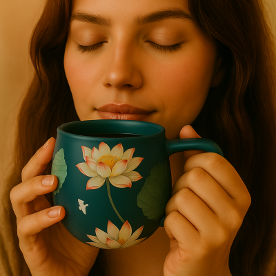Il mondo del te - Theemok blauw met bloemenprint