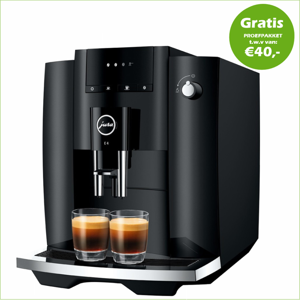 JURA E4 Piano Black € 729,- en gratis proefpakket nu scherp geprijsd