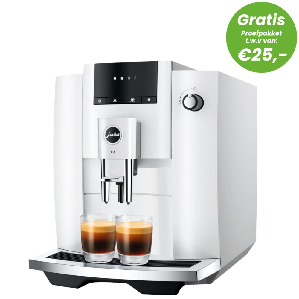 JURA E4 Piano White EUR 729,- en gratis proefpakket nu scherp geprijsd