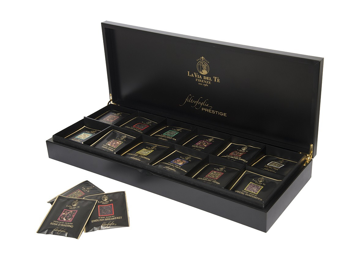 Theedoos 12 vaks zwart